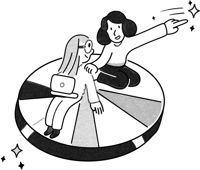 Illustrazione di una persona che appoggia una mano sulla spalla di un’altra, indicando insieme la via da seguire.